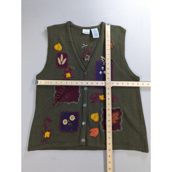 Bobbie Brooks XL Sweater Vest Fall Leaves Embroidered Ramie Cotton Womens ( - Picture 6 of 12